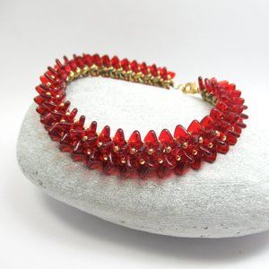 Red and gold handwoven bracelet